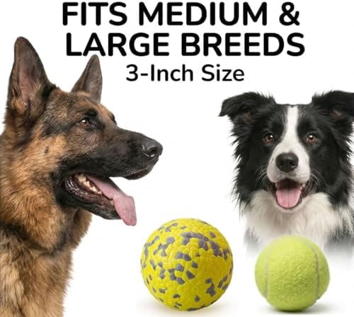 Dog Ball Toys Dog Tennis Ball for Aggressive Chewers Indestructible Bouncy Lightweight Water Toy Fetch Ball for Large Medium and Small Dog White & Yellow (2-Pack),Medium (3" diameter)