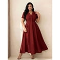 thumbnail image 2 of Plus Size Womens Burgundy A-Line Dress With Shawl Collar And Short Sleeves For Formal Or Office Wear, 2 of 7