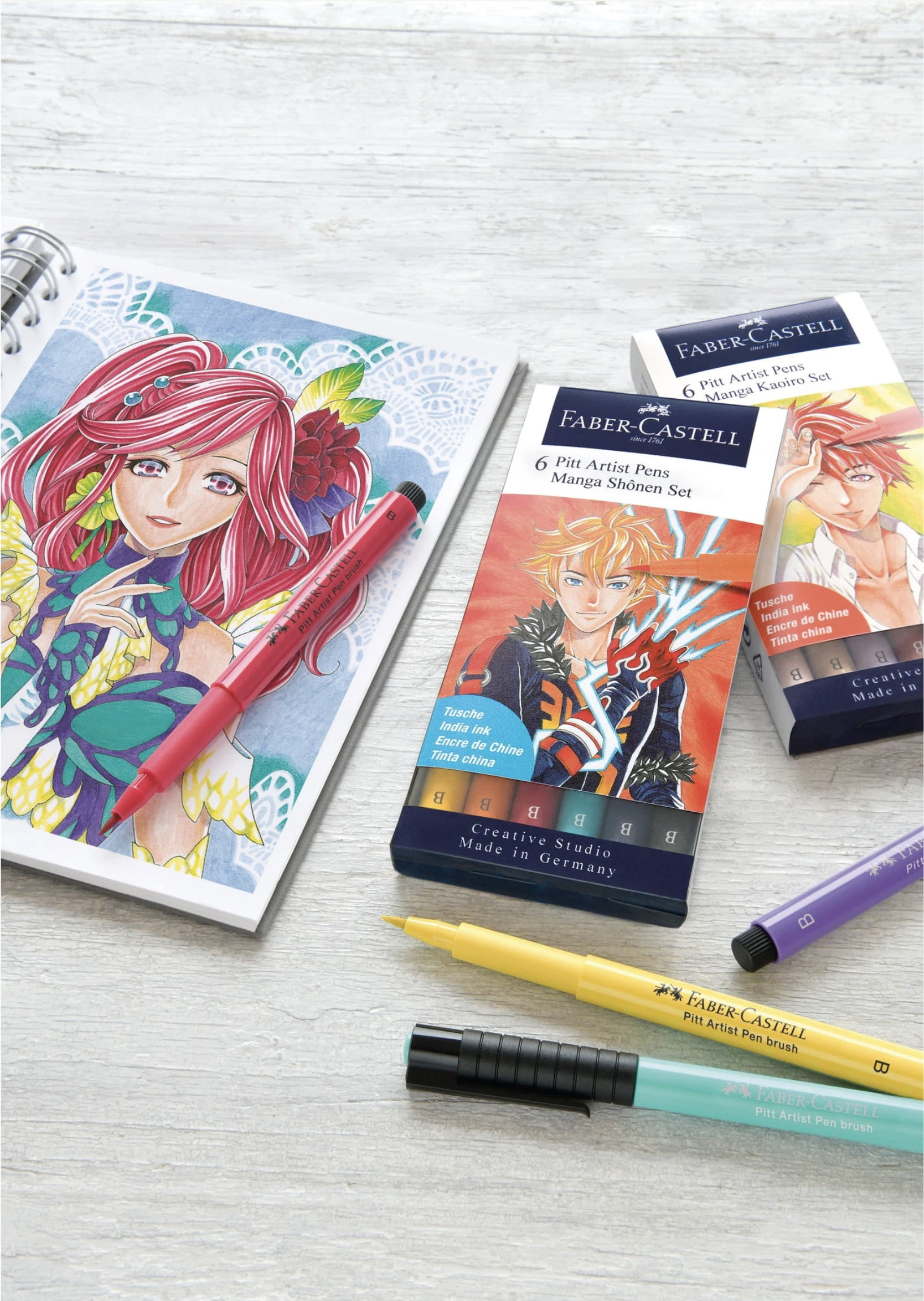 Faber-Castell Pitt Artist Pens Manga Set - Shonen, Set of 6