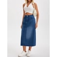 thumbnail image 2 of DARING DIVA Women's Denim Split Back Pockets Pencil Midi Jean Skirts Medium Dark Blue, 2 of 7