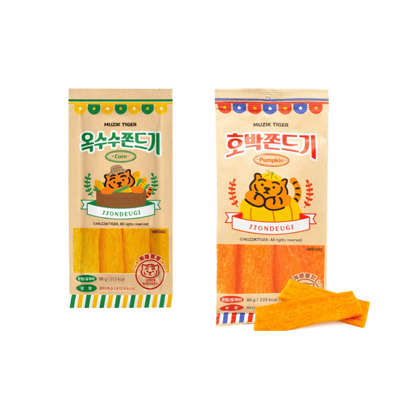 Korean Jjondeugi Chewy Snack Variety Pack, Corn & Pumpkin Flavor Korean Snack, Sweet Korean Street Snack, 3.10 oz (88g) Each, 2 Pack