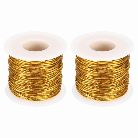 Uxcell 2 Roll 1mm Metallic Elastic Cords, Tinsel Elastic Stretch String Cord Thread Braiding Rope for Craft Making Gift Wrapping Ornaments, Gold Tone, 27 Yards Each
