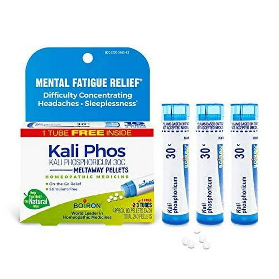 Boiron Kali Phosphoricum 30C Homeopathic Medicine for Headaches, Sleeplessness, Mental Fatigue, and Concentration Difficulties - 3 Count (240 Pellets)