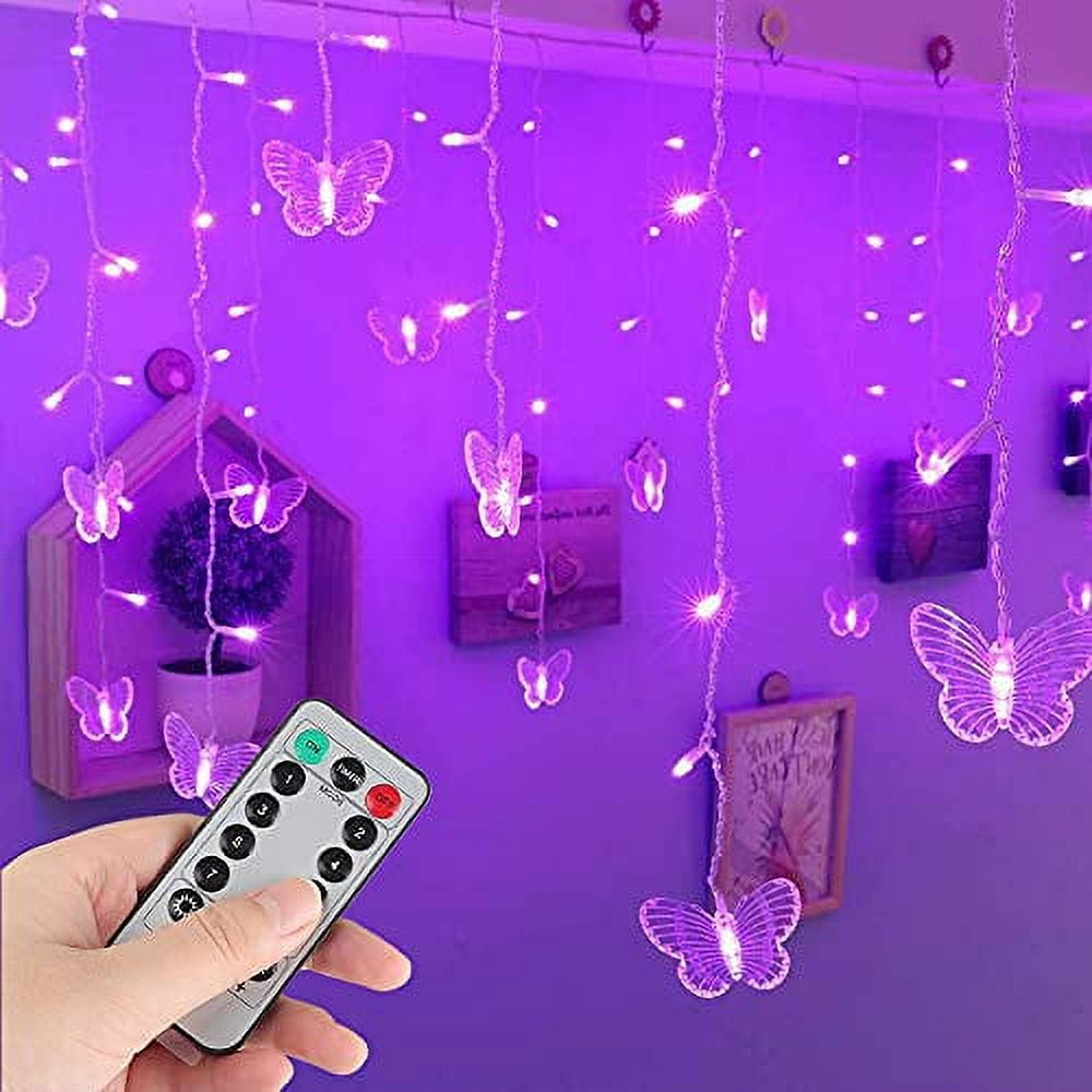 Modes 96 Hanging Yolight Decoration Wall (Purple) Curtain Garden Girls Fairy Room Ceiling Lights Lights Butterfly for String with Butterfly 8 Party Lights Remote, 13ft Wedding LED