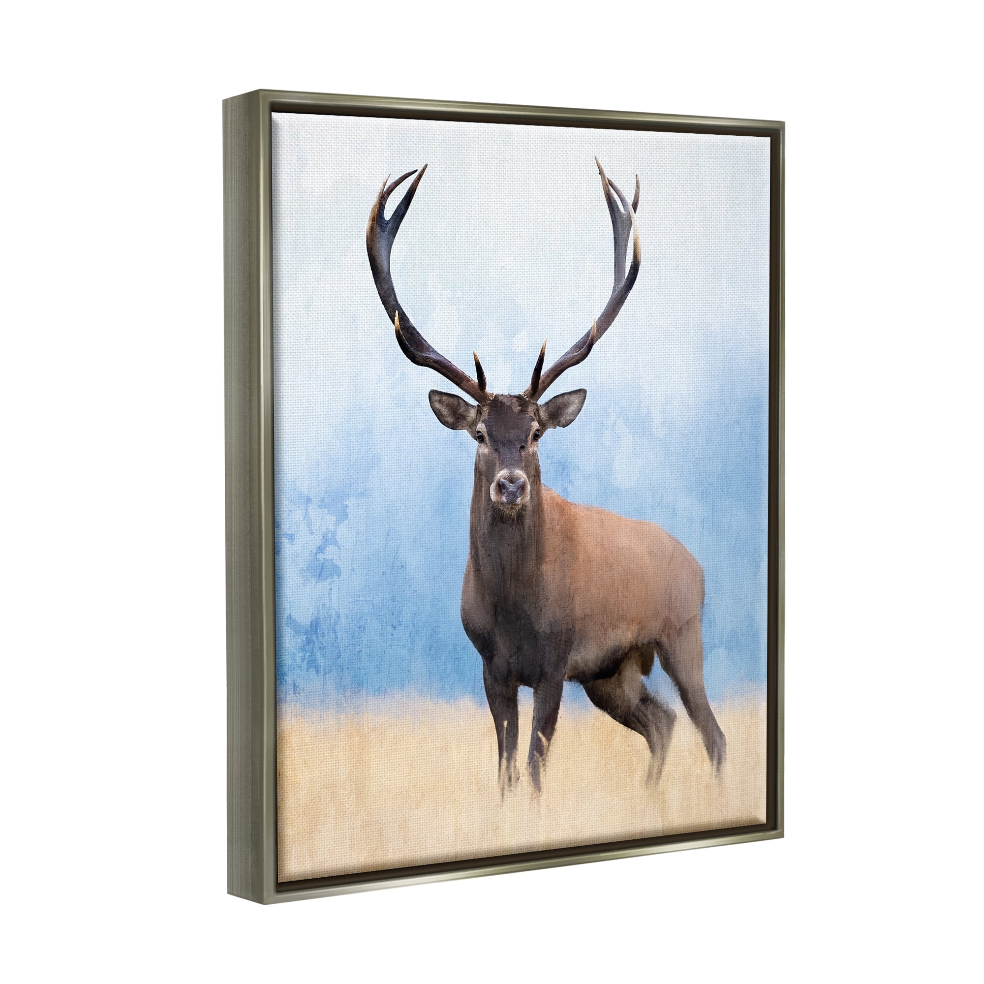 Stupell Industries Deer in Open Field Animals & Insects Painting Gray Floater Framed Canvas Art Print Wall Art, 17 x 21