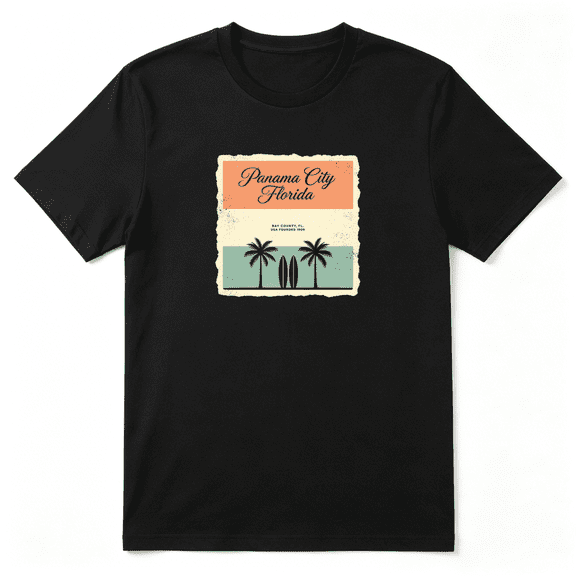 Panama City Florida Palm Tree Vintage Graphic Tee for Men and Women, Beach Family Gift Cotton Short Sleeves T-Shirt