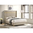 thumbnail image 4 of Pemberly Row Fabric Upholstered Queen Wingback Panel Bed Beige, 4 of 7