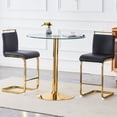 thumbnail image 3 of Hi loPres 35" Round Glass Bar Height Table, Modern Clear Tempered Glass Pub Table with Sturdy Gold Pedestal Base for Small Space, Kitchen, 3 of 7