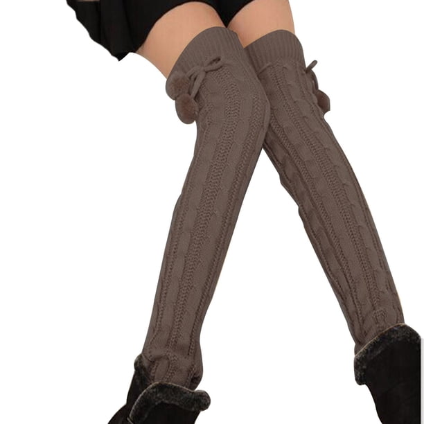 Calcetines largos hasta la rodilla para mujer, de color liso, cálidos, con forma de masa, de bolas de lana y acrílicos.