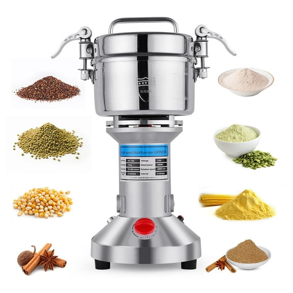 Grain Mill Grinder - High-Speed 750g 304 Stainless Steel Professional Grain Mill & Spice Grinder for Kitchen and Coffee Shop - Grinds Grains, Corn, Coffee, and Dry Spices with Easy Operation