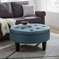 thumbnail image 2 of Partner Furniture 36" Round Faux Leather Tufted Storage Ottoman in Blue, 2 of 8