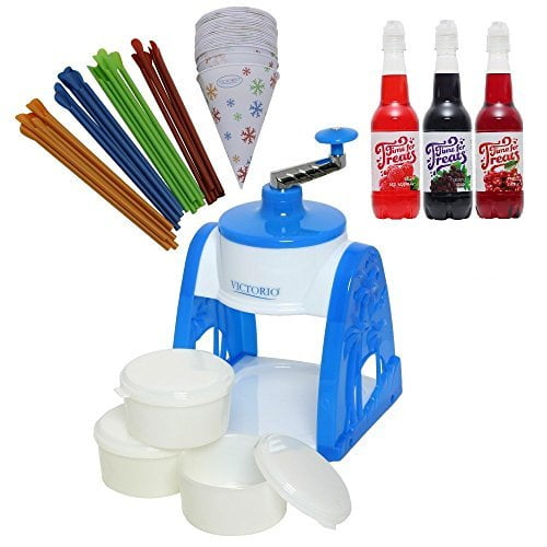 Snow Cone Gift Pack Manual Snow Cane Maker; 3 Flavors of Syrup; 25