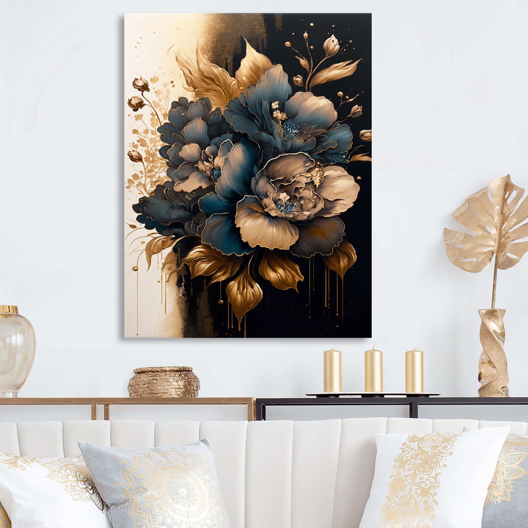 Designart Blue And Gold Gladiolus Flowers II Canvas Wall Art