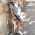 thumbnail image 2 of ZHOGXU Summer Boys Short Sleeve Shirt And Shorts With Letter C Printed Button Down Collar Striped Lapel Color Block For And Everyday Wear, 2 of 6