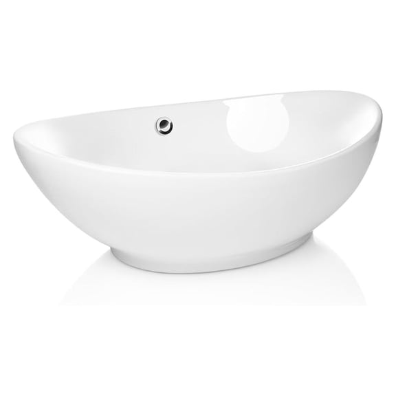 Ceramic Vessel Sink 23x15 Inch - White Oval Bathroom Vanity Bowl, Above Counter Modern Egg Shape Washbasin