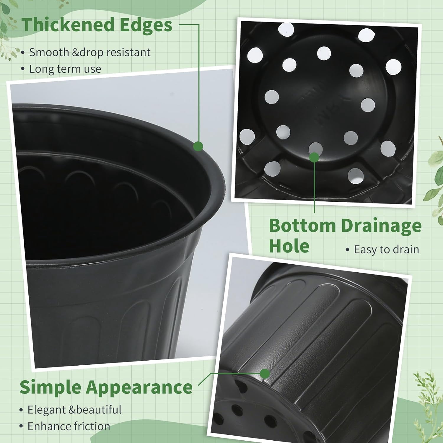 40 Pack 3 Gallon Nursery Plant Pots,10 Inch Plastic Garden Flower Seedling Planter Pot with Drainage Holes for Outdoor Indoor Plants,Gardening Gifts