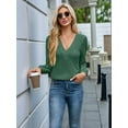 thumbnail image 4 of Womens V Neck Long Sleeve Tops Dressy Casual Fall Shirts Puff Sleeve Loose Tunic Trendy Tops Blouses Green S, 4 of 9