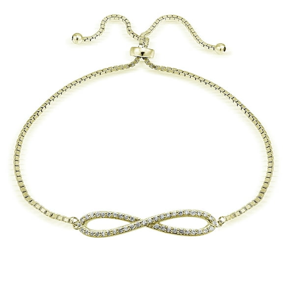 Gold Tone over Sterling Silver Cubic Zirconia Infininty Adjustable Bracelet