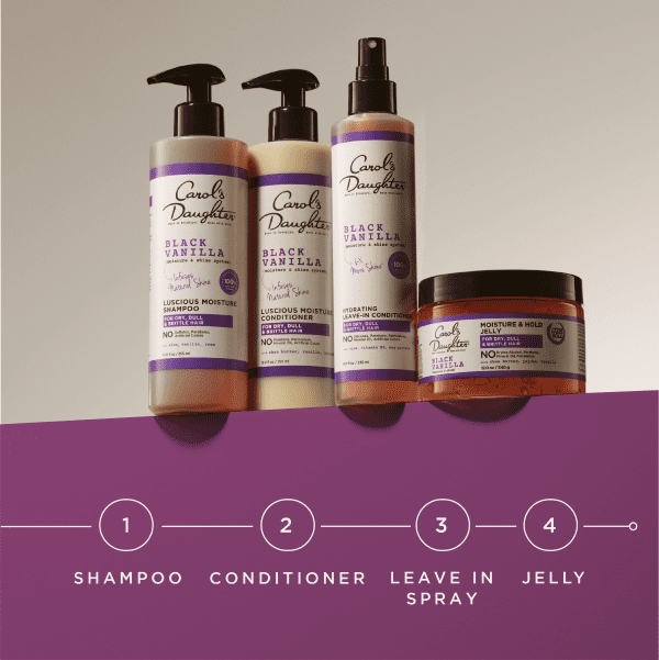 Carol's Daughter Black Vanilla Leave in Conditioner Spray and Black Vanilla Moisture and Hold Hair Styling Gel with Shea Butter