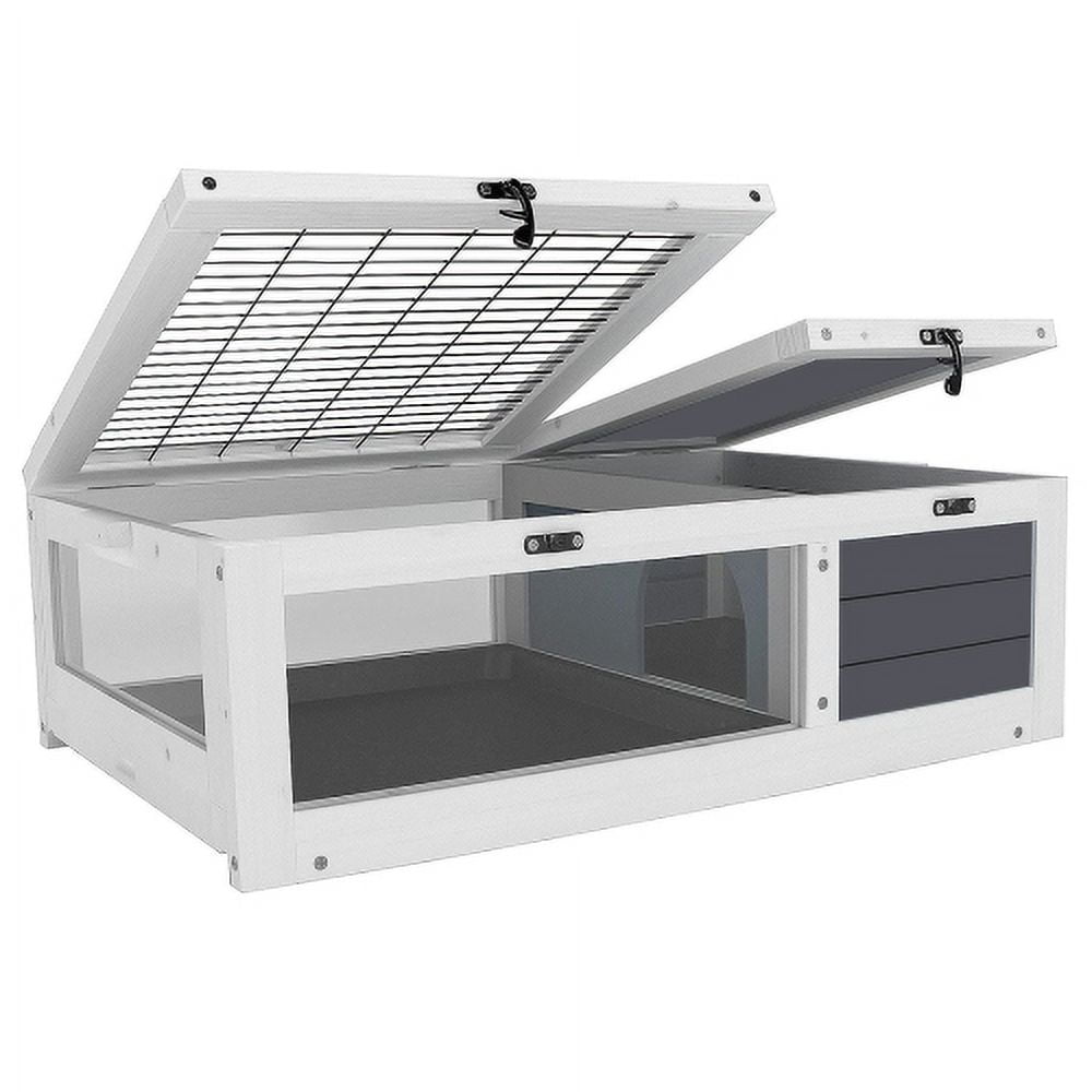 Reptile Habitat Tortoise House with Lamp Holder, Large Observation Window, 2 Waterproof Tray, Detachable Legs, Easy To Clean Wooden Enclosure for Turtles, Lizards, Geckos, and Small Pets Indoor Outdo