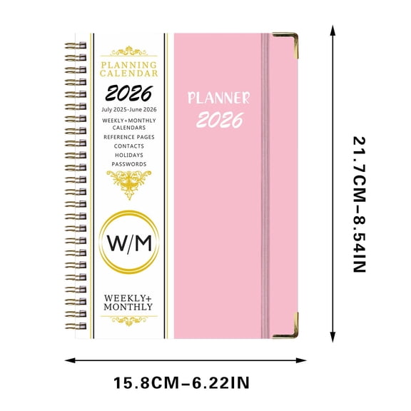 WSZZL 2025-2026 Planning Notebook, Coil Bound, Double Line Binding, Inner Pocket, Monthly Calendar, Efficient Organization Tool for Professionals and Busy Adults