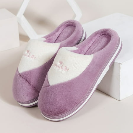 

Women Slip-On Color Matching Furry Plush Flat Home Winter Open Toe Keep Warm Slippers Shoes