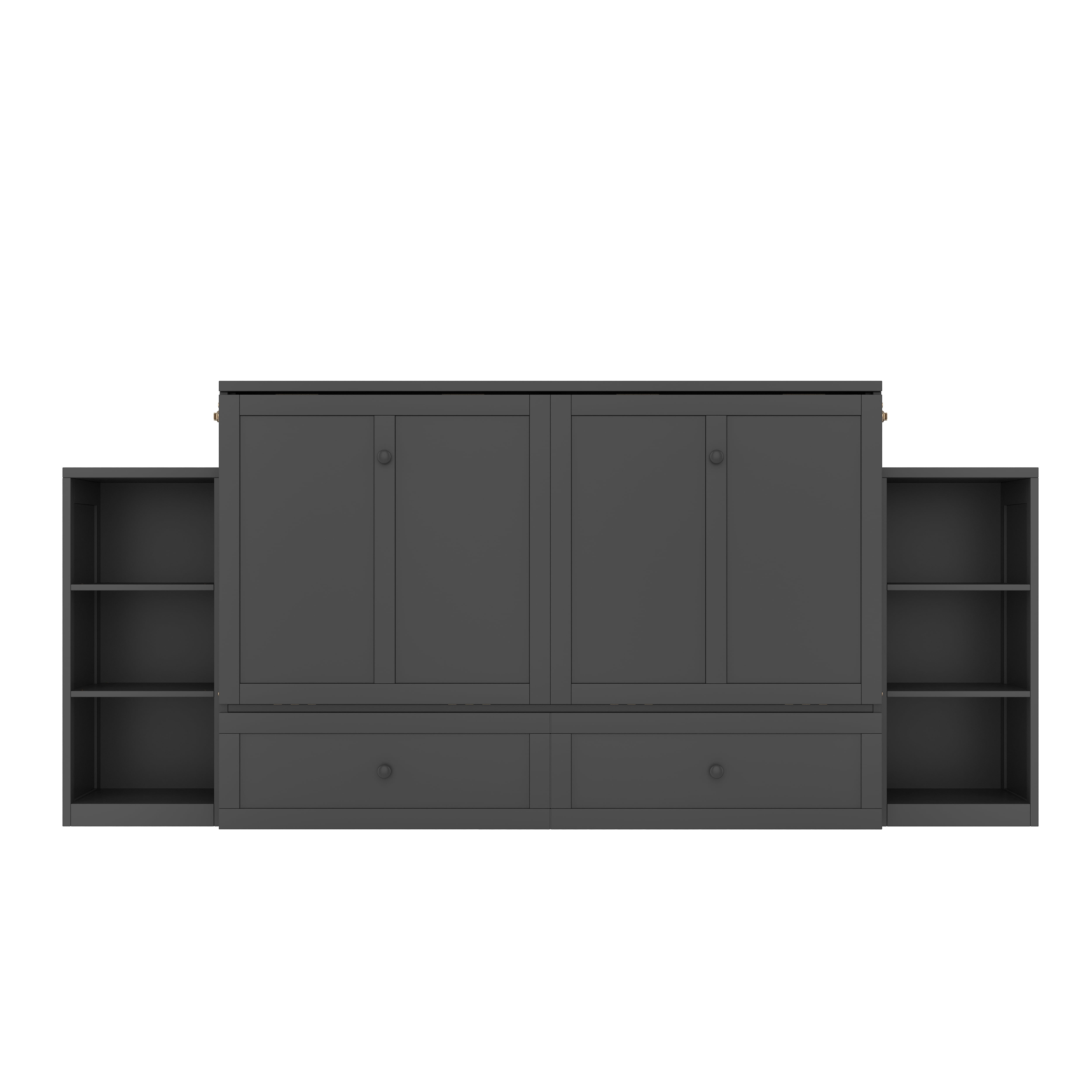 Mintazer Queen Size Murphy Bed with 6 Side Shelves & 2 Drawers, Modern Foldable Cabinet Bed for Bedroom Apartment Guest Room, Dark Gray