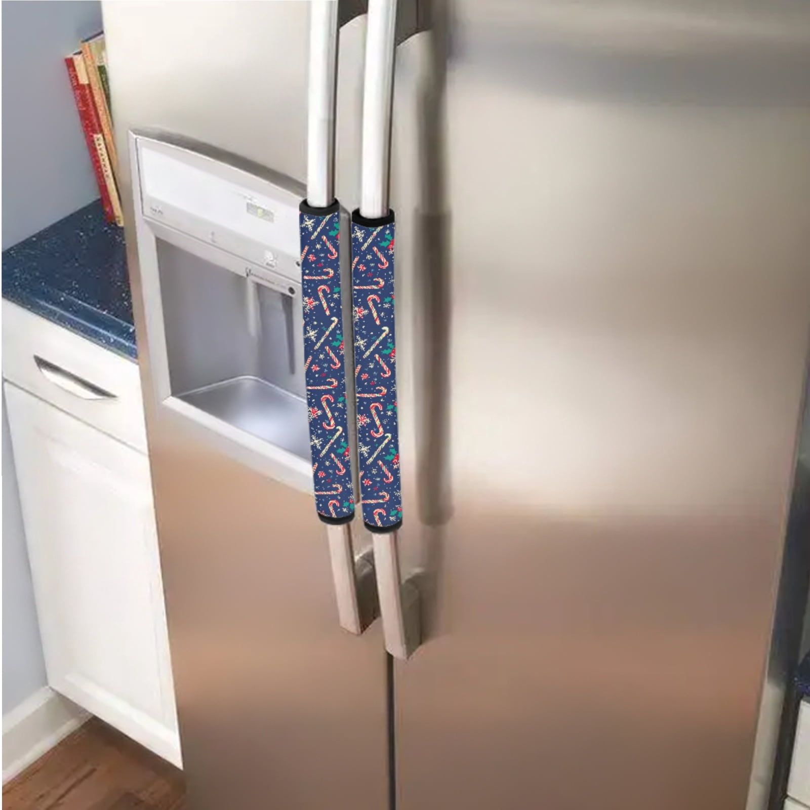 SEANATIVE Fridge Door Handle Covers Set of 6 Kitchen Electrical Appliances Handle Protectors for Refrigerator Microwave Dishwasher Keep Off Oil Stains, Candy Cane Snowflake Dark Blue Christmas