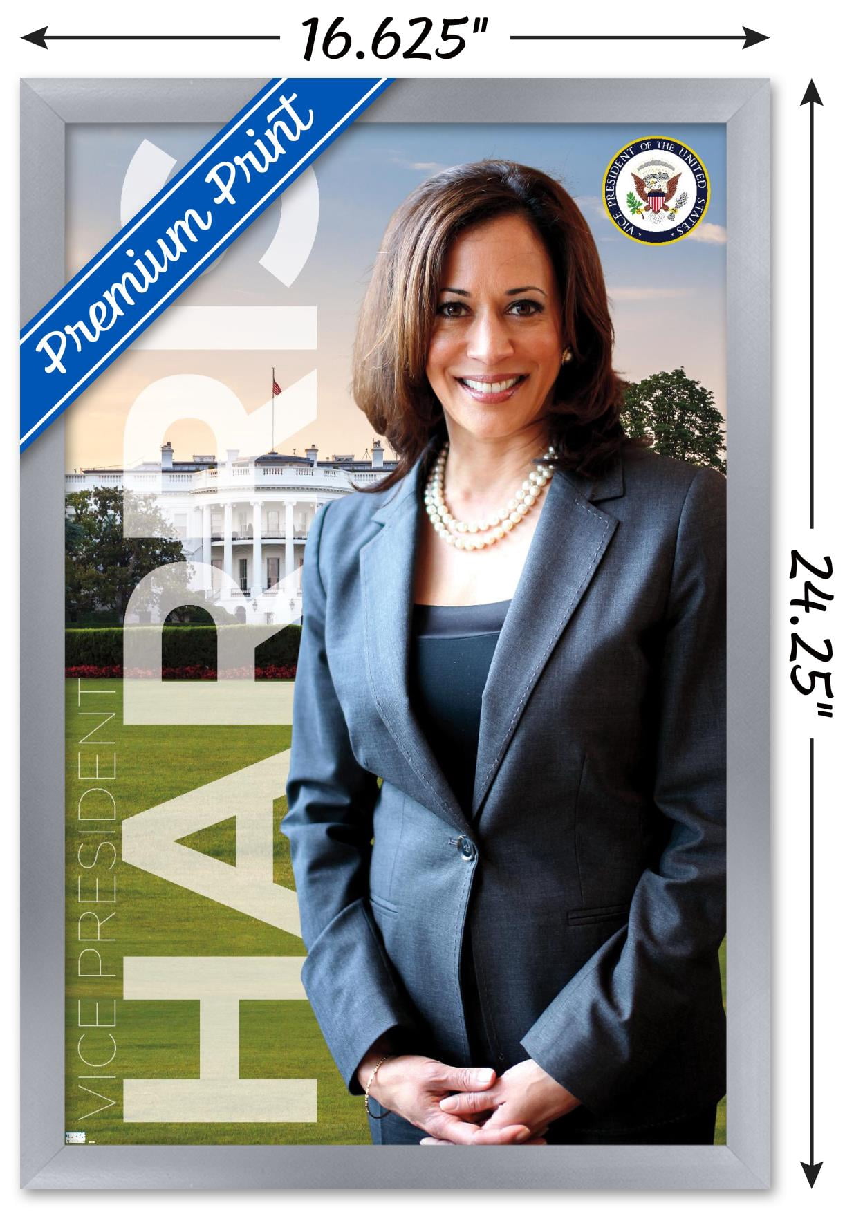Trends International Kamala Harris - Vice President Wall Poster 16.5" x 24.25" x .75" Silver Framed Version
