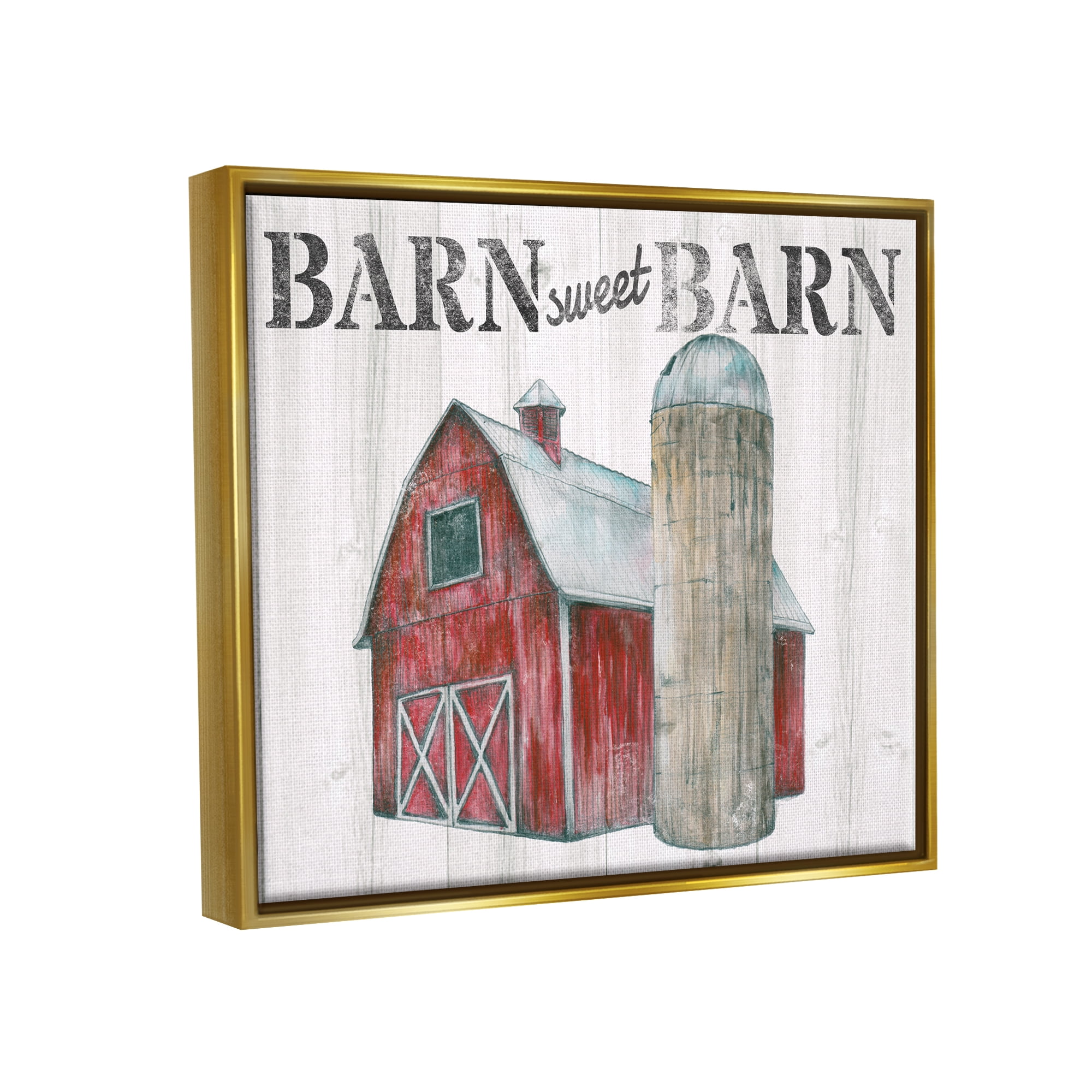 Stupell Industries Sweet Barn Rustic Phrase Landscape Painting Gold Floater Framed Canvas Art Print Wall Art, 21 x 17