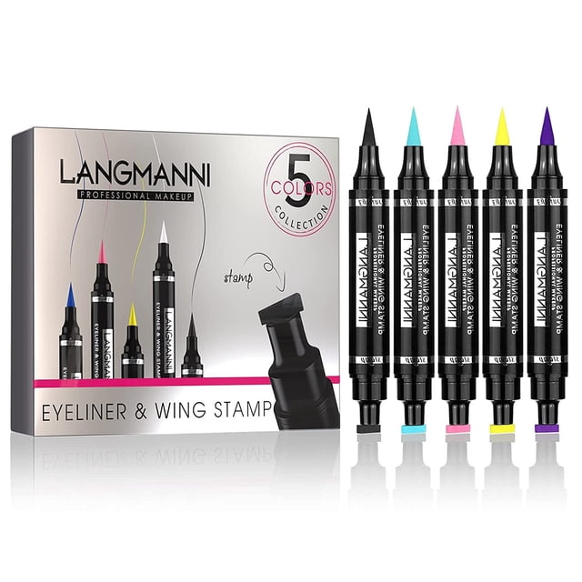 Eyeliner Stamp,Dual Ended Waterproof Liquid Eye Liner Pen, 5 Color Winged Eyeliner Stamps Set, for All Eye Shapes Winged Eyeliner Stamp, Perfect Wing Cat Eye Liner Set