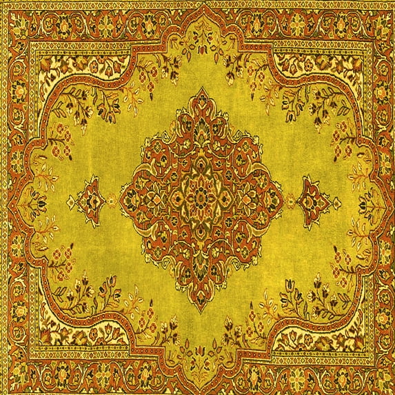 Ahgly Company Machine Washable Indoor Square Persian Yellow Traditional Area Rugs, 6' Square