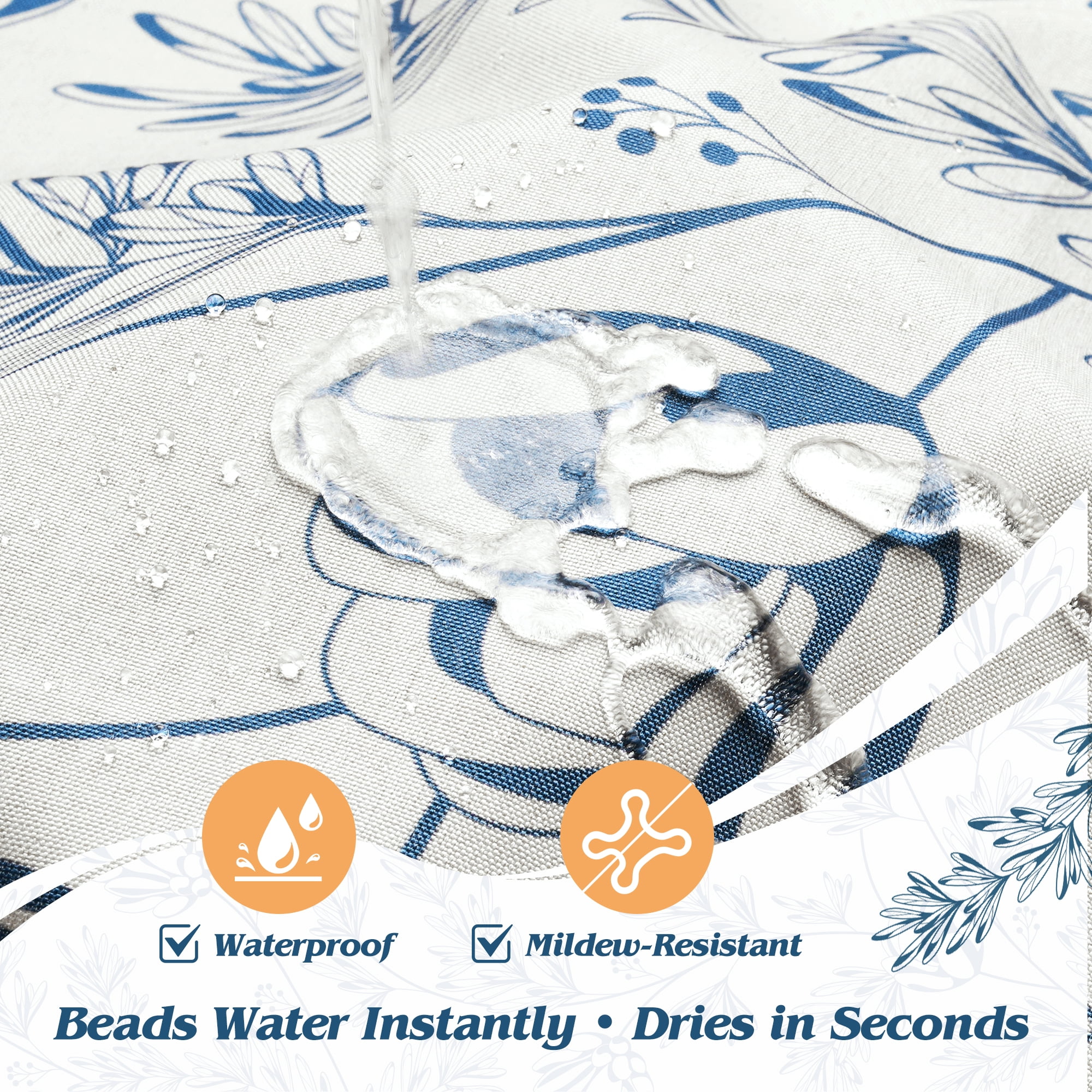 Inosoo Elegant Blue Floral Print Linen - Look Shower Curtain, Thick & Soft Faux Linen Cloth Bathroom Curtain, 72" W x 72" L