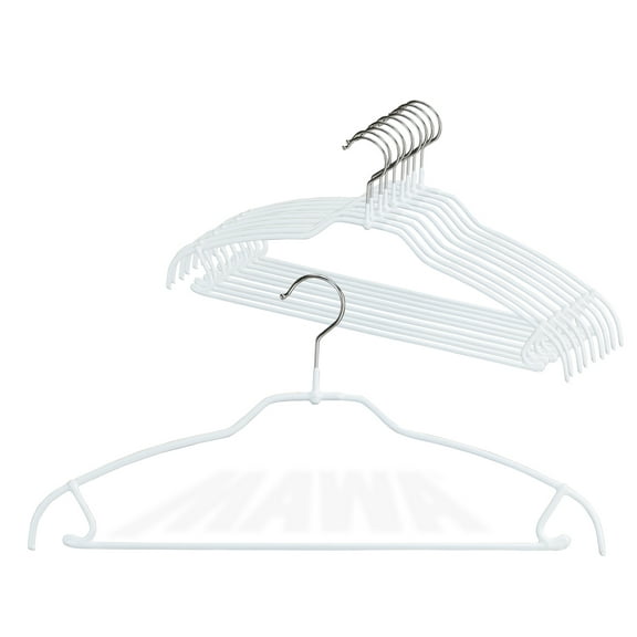 Mawa by Reston Lloyd Ultra Thin Silhouette Series Non-Slip Space Saving Hanger with Pant Bar/Skirt Hook, Style 42/FTU, Set of 10, White