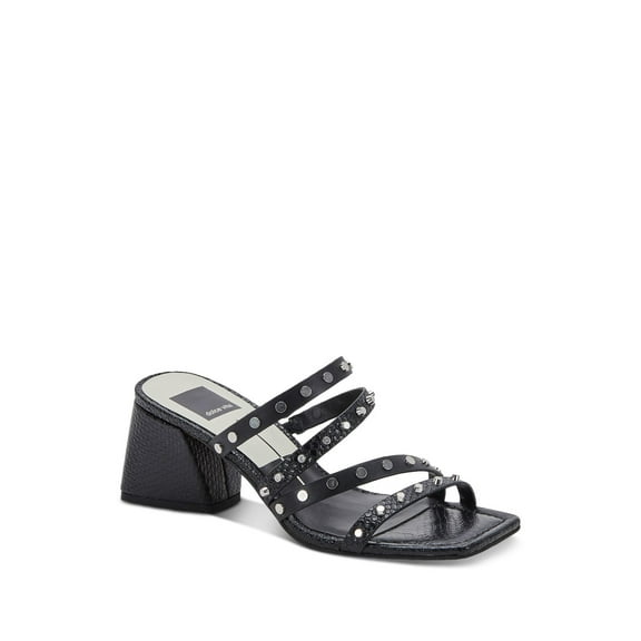 DOLCE VITA Womens Black Asymmetrical Studded Marie Square Toe Block Heel Slip On Heeled Sandal 8.5