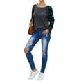 thumbnail image 7 of Women Round Neck Long Sleeve Splicing Plaid Top, 7 of 7