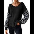 thumbnail image 3 of Suéter Holgado de Punto con Estampado de Leopardo, Larga, Cuello en V y Bloques de Color, Estilo Gótico Clásico e Informal para Mujer. Negro L, 3 of 6
