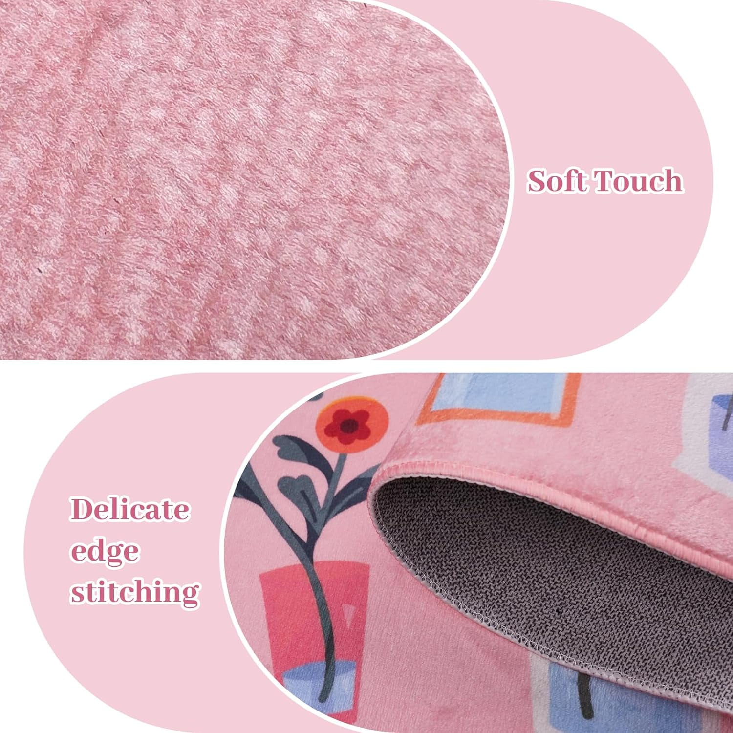 Floral Pink Kitchen Mats for Floor Set of 2, Flower Floor Mat Carpet Runner Area Rug Washable, Pink Home Kitchen Decor and Accessories Stuff, 17x30 and 17x47 Inch