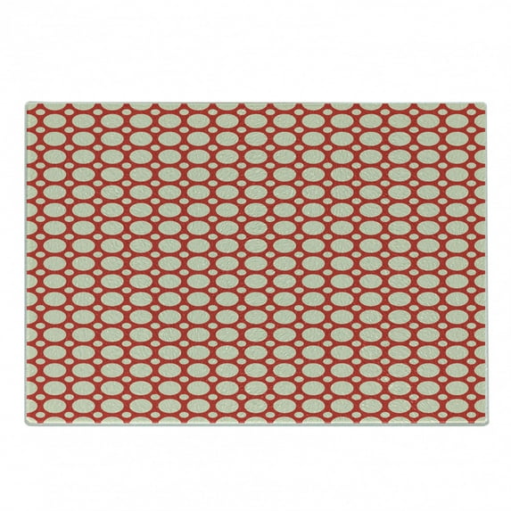 Geometric Cutting Board, Big Little Polka Dots Vibrant Toned Background Contrasting Colors Design, Decorative Tempered Glass Cutting and Serving Board, Small Size, Pale Yellow Red, by Ambesonne