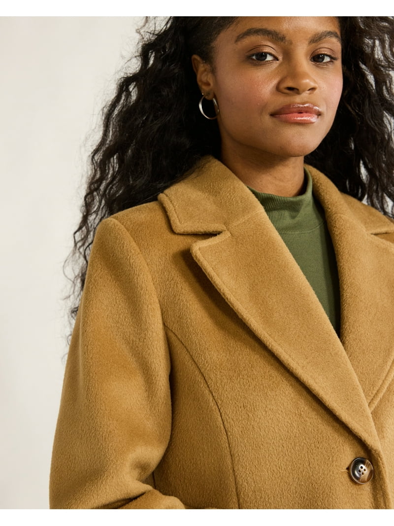 Time and Tru Women's and Women's Plus Faux Wool Boyfriend Coat