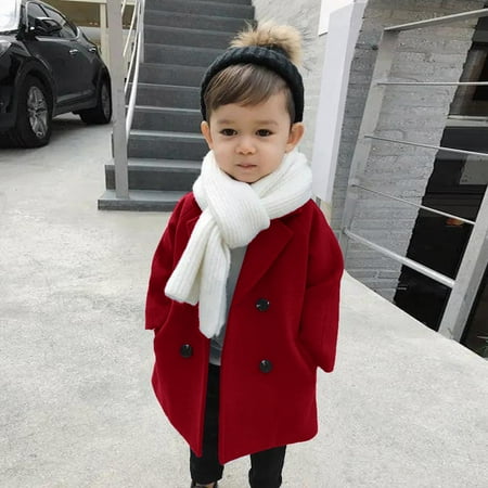 

Hunpta Toddler Kids Baby Girls Boys Plaid Solid Coat Elegant Notched Collar Double Breasted Jacket Wool Coat Trench Coat