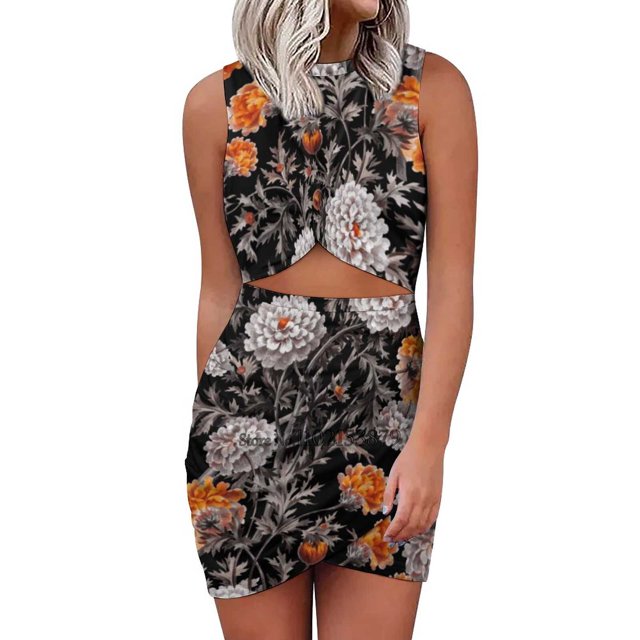 Jardin Exotique - Robe Dos Nu à Lacets, Col Carré, Nouvelle Robe Élégante pour Femmes, Taille Serrée, Marguerite Florale