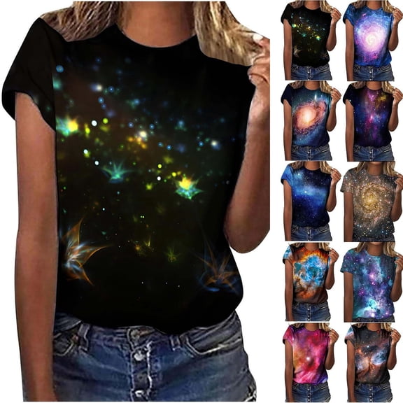 Short Sleeve Shirts For Women Summer Casual Star Top T Shirt Fashion Trendy Clothes