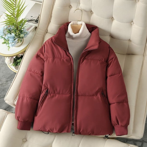 Chaqueta de plumón y algodón de moda para mujer, chaqueta holgada de cuello alto pequeño para estudiantes