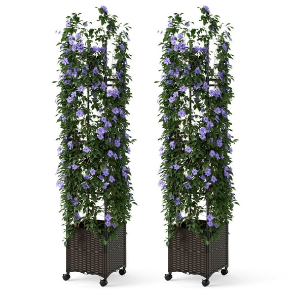 Gymax 2 PCS 87'' Tall Raised Garden Bed w/ Plant Box Lockable Wheels Indoor Outdoor