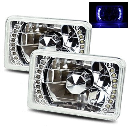 New World Motoring 4 Sets of 4x6 H4651/H4652/H4656/H4666 Blue LED Ring Chrome Crystal Square Headlights (Best Headlamp In The World)