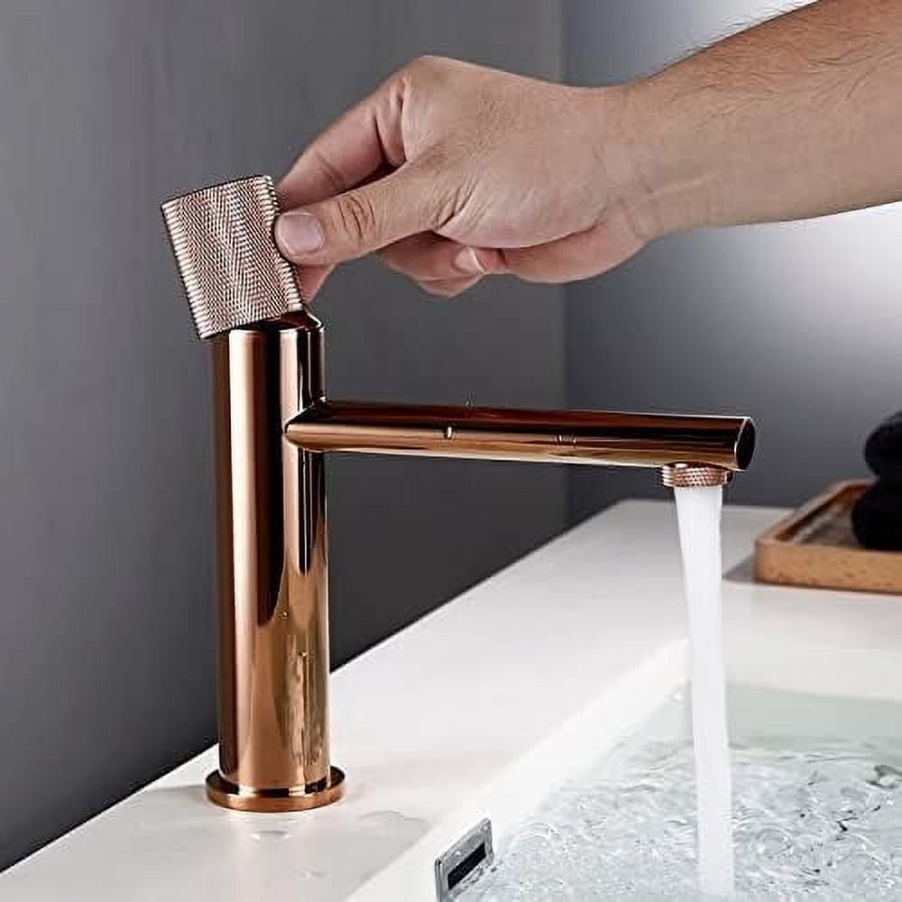 Bathroom Sink Faucet, Rose Gold Bathroom Basin Faucet 100% Brass Single Handle Cold and Hot Water Mixer Brushed Gold Rose Tap