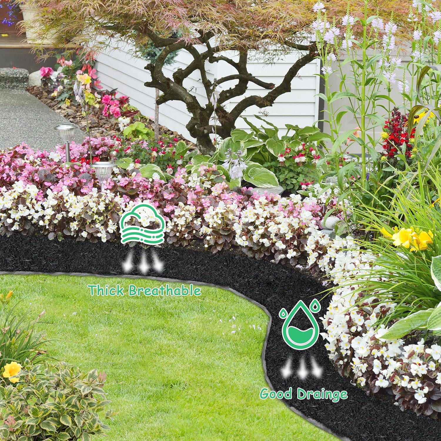 Bibana 8' x 2' Recycled Rubber Mulch Mat Roll, Permanent Landscape Pathway & Weed Barrier, Heavy-Duty Edging for Garden, Playground & Walkway