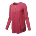 thumbnail image 2 of A2Y Women's Premium Solid Long Sleeve Dolphin Hem Shell Button Henley Top Shirt Rose S, 2 of 6