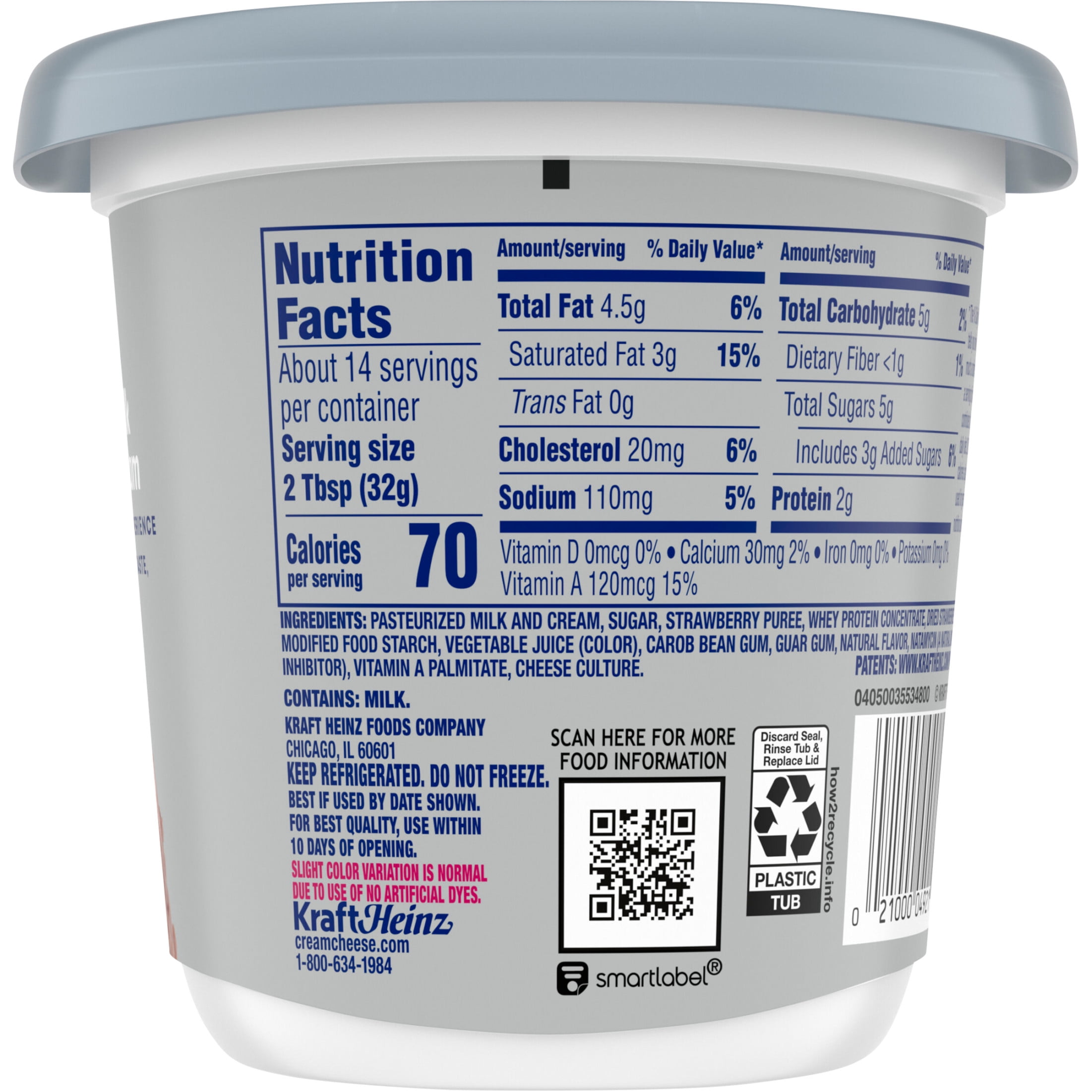 Philadelphia Flavored Cream Cheese Spread, 1 Tub, for Smooth, Spreadable Mornings, Strawberry, No Artificial Preservatives, Flavors or Dyes, 15.5 oz